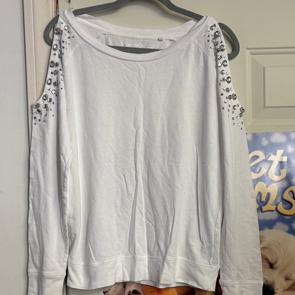 Guess White Embellished Blouse with open shoulders size M - Picture 1 of 8